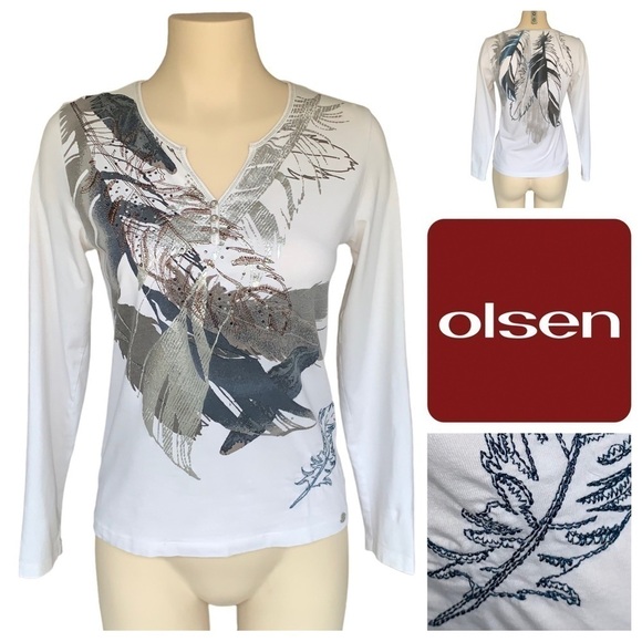 olsen Tops - 2/$10 MOVING SALE Y2K Olsen Europe Long Sleeve Top Feather Patterned Stitchwork